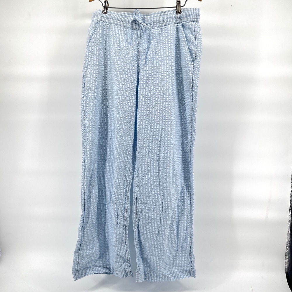 Hollister Blue & White Lounge Pajama Pants Gingham Seersucker Drawstring Large